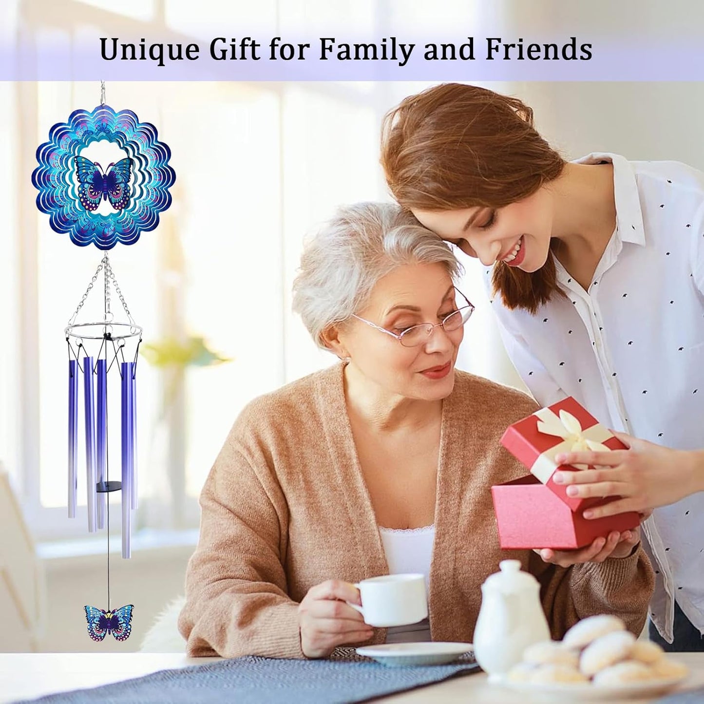 Wind Chimes for Outside with Butterfly Wind Spinner, Unique Christmas Birthday Gifts for Women Mom Friends Sisters Teacher, Windchimes Outdoor Decor Patio Garden Yard Butterflies Decorations