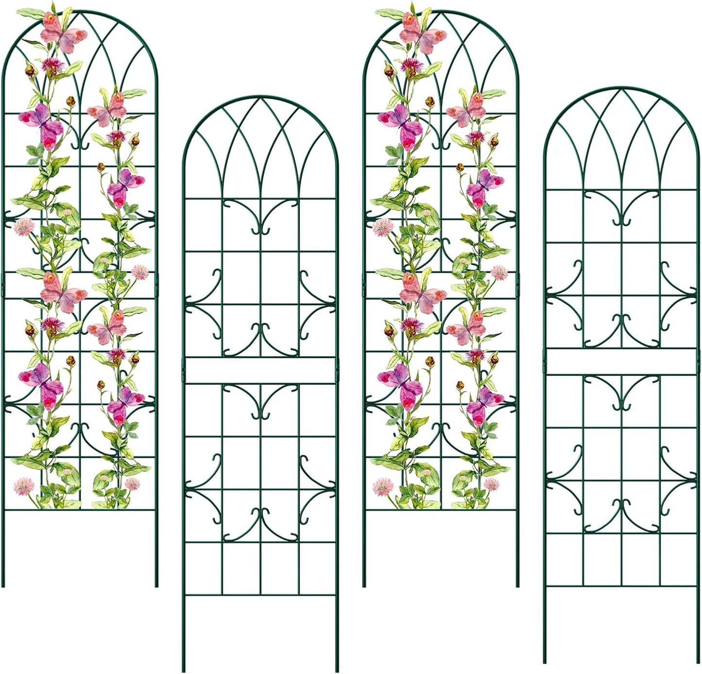 4 Pack Metal Garden Trellis for Climbing Plants,Green Metal Garden Trellis for Vines Plant Rose Vegetable Support,Large Decorative Outdoor Trellis