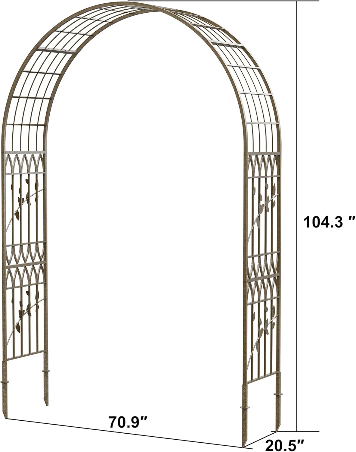 Jardineer Leaf-Patterned Garden Arch Trellis, 70.9W x 104.3H x 20.5D inch, Metal Garden Arbor with Decorative Leaf Design, Rustproof with Extended Thick Ground Stakes (Copper)