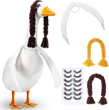 Aliceset 6 pcs Porch Goose Wings with Wigs Eyelash Cute Goosey Braid Wigs PoseAble Wings Reusable 3D Salon Eyelashes with Color for 23/17'' Outdoor Patio Yard Lawn Art Decoration