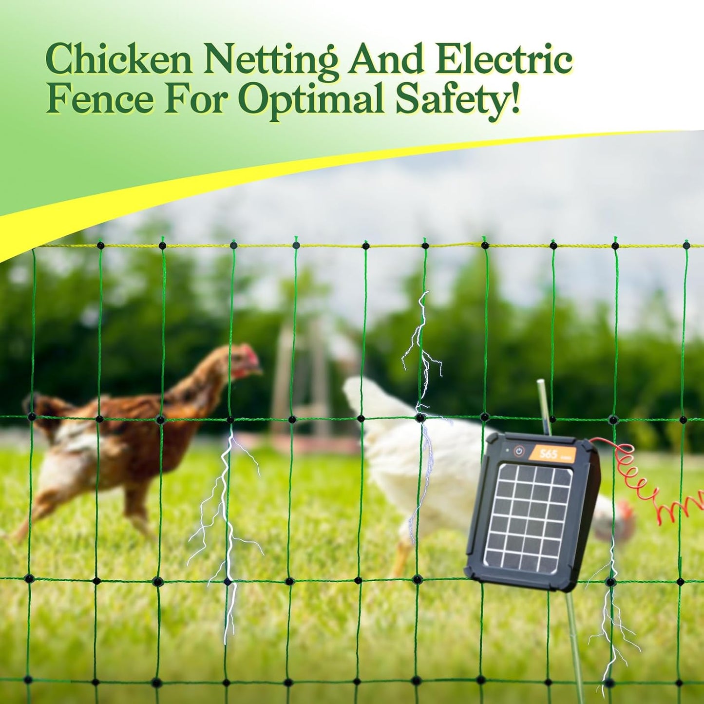 ANDMON Electric Poultry Netting, 48" x 164' Electric Fence Netting with Double Spiked Fiberglass Posts, Electric Chicken Fence for Poultry in Backyards, Homesteads, Farms and Ranches