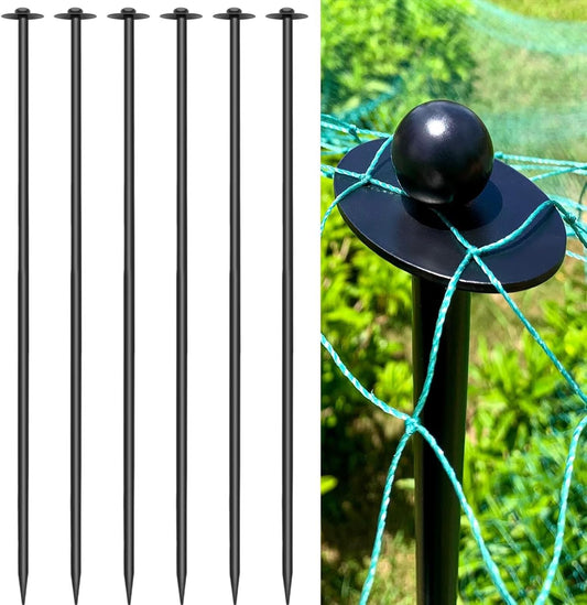 6 Sets Garden Stake Netting Support, Heavy Duty Metal Garden Poles for Netting, Powder Coated Carbon Steel Lawn Plant Support Cage, 72 Inch Garden Fencing Protection Frame