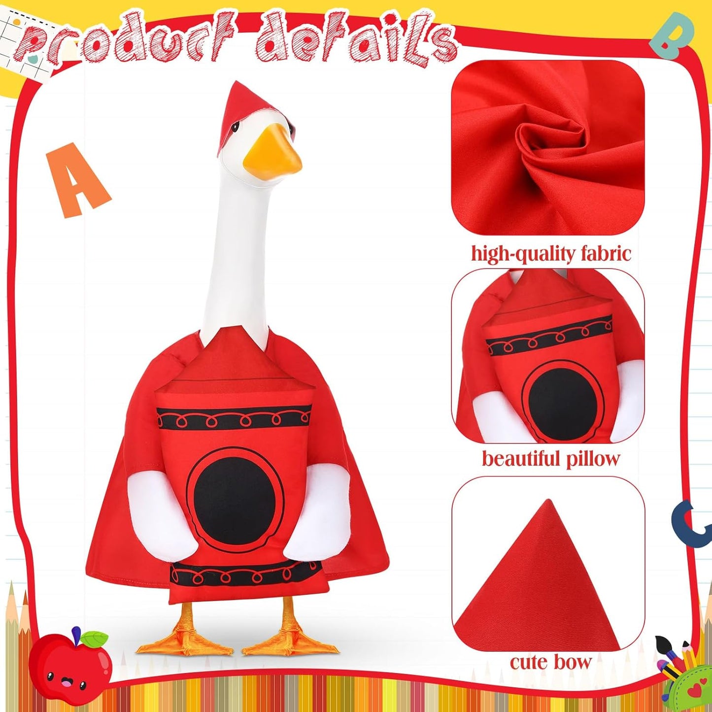 2 Pcs Porch Goose Outfit Halloween Geese Crayon Bus Teacher Cosplay Clothes for 23" Lawn Cement Goose Halloween Garden Patio Yard Outdoor Decorations(Large Crayons)