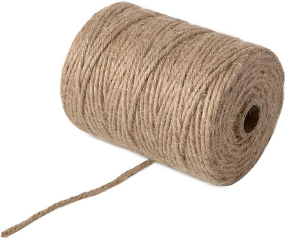 3mm 328 Feet Natural Jute Twine, for Crafts Gift, Craft Projects, Wrapping, Bundling, Packing, Holiday Packaging Twine, Gardening and More, Jute Rope to Use Around The House and Garden