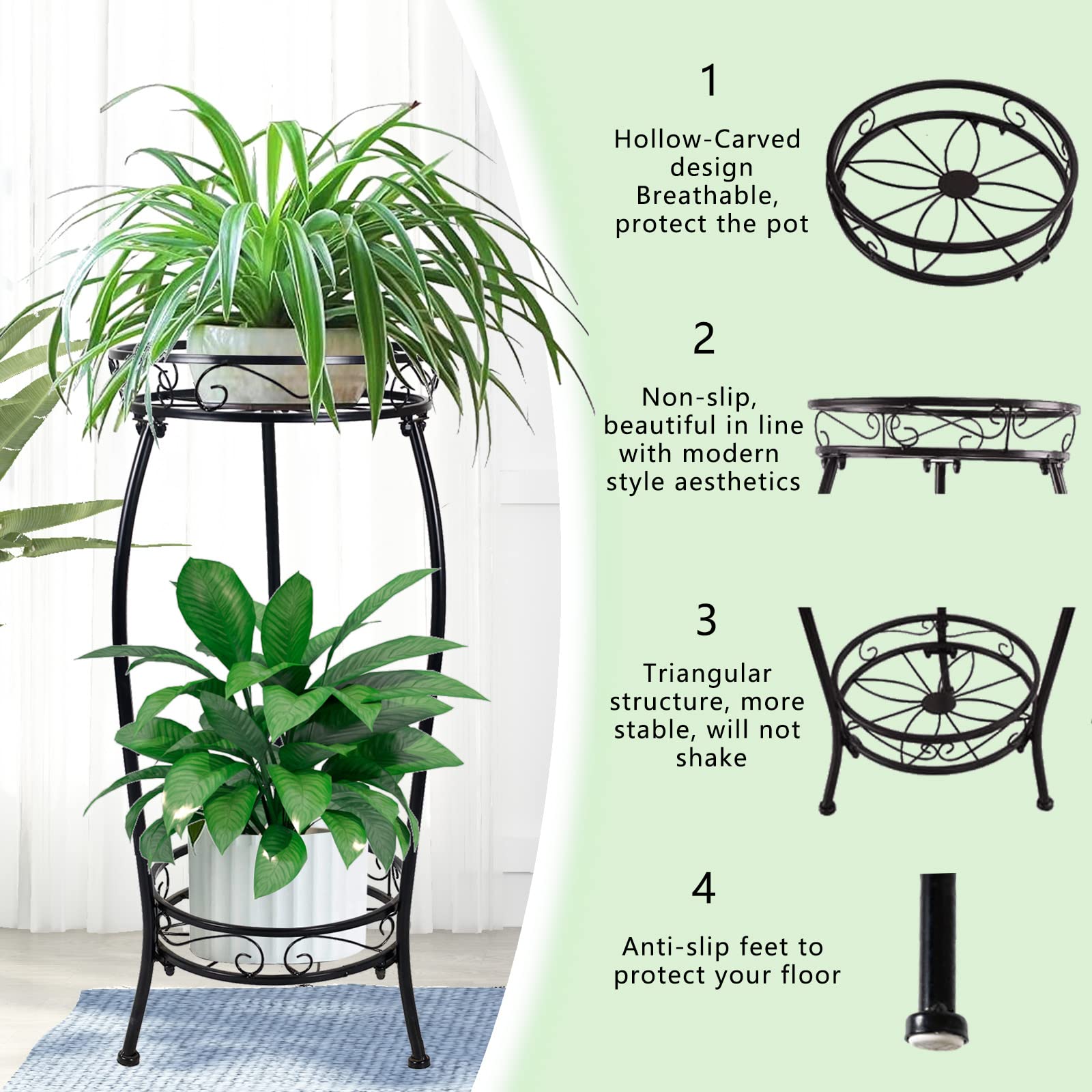 MOCORY Plant Stand Indoor Outdoor 2 Tier 25" Tall Metal Potted Holder Flower Pot Stand Heavy Duty