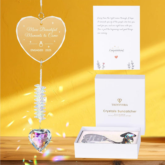 Engagement Gifts for Couples, Crystal Suncatcher for Newly Engaged, Hanging Crystal Gift Ornament