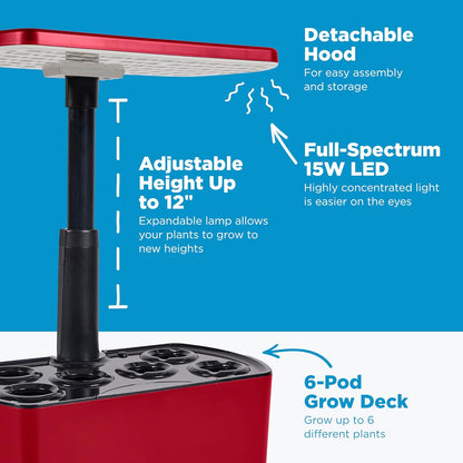 AeroGarden Harvest Lite, Indoor Garden Hydroponic System with LED Grow Light, Holds up to 6 AeroGarden Pods, Cherry Red