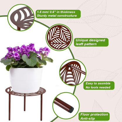 5-Pack 12” Heavy-duty Metal Plant Stands Large Flower Pot Holder for Indoor Outdoor Rust-proof Iron Potted Planter Stand Modern Round Corner Stand Shelf for Living Room Patio Garden Yard, Brown
