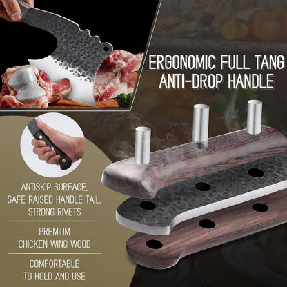 ROCOCO Meat Bone Cleaver Knife for Meat Cutting Handmade Heavy Duty Butcher Axes Hand Forged Full Tang Chopper for Kitchen Outdoor BBQ Chirstmas Mother Father Gifts Idea Men Black