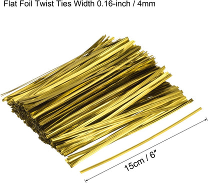 MECCANIXITY Foil Twist Ties 6" 15cm Metallic Plastic Closure Tie for Tying Bread, Candy, Cookies, Gift Bags Arts Crafts Ties Gold Tone Pack of 750
