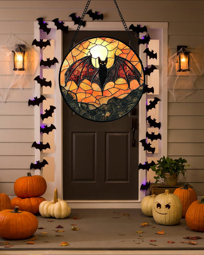 Stained Glass Window Hanging, Black Bat Sun Catcher for Door Home Decor Animal Suncatcher Christmas Mother's Day Birthday Gifts for Women Men Mom and Nana 7.8 in