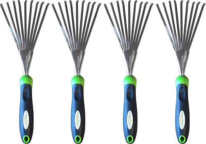 Garden Guru Stainless Steel Hand Rake Soil Tiller with Ergonomic Handle, Great for Gardening, Cultivating, Loosening Soil & Spreading Mulch (4 Pack)