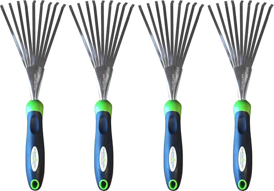 Garden Guru Stainless Steel Hand Rake Soil Tiller with Ergonomic Handle, Great for Gardening, Cultivating, Loosening Soil & Spreading Mulch (4 Pack)