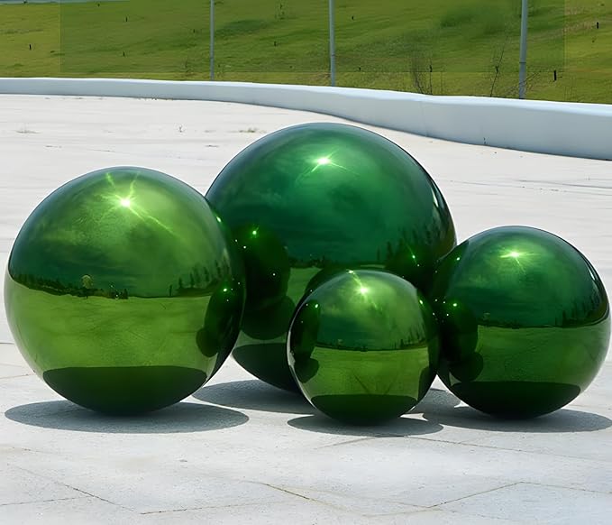 Stainless Steel Gazing Globe Mirror Ball, Decorative Gazing Balls for Garden, Reflective Smooth Garden Ball Sphere for Outdoor Yard Decoration (Green, Dia: 6 inch)