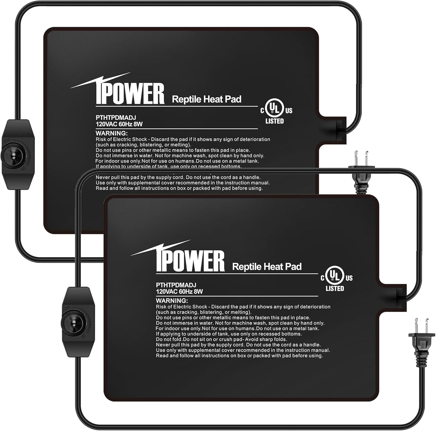 iPower 6x8 Inch Reptile Heating Pad with Adjustable Controller Knob, Under Tank Heater Mat for Turtles, Lizards, Snakes, Amphibians & Small Pets, 2 Pack