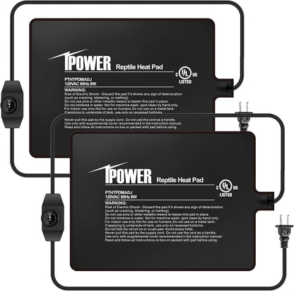 iPower 6x8 Inch Reptile Heating Pad with Adjustable Controller Knob, Under Tank Heater Mat for Turtles, Lizards, Snakes, Amphibians & Small Pets, 2 Pack