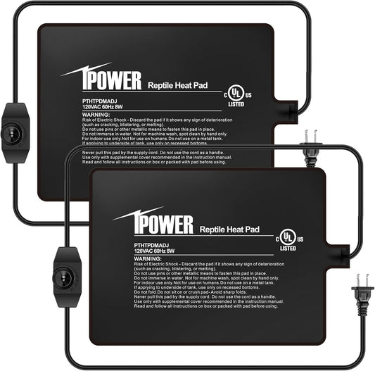 iPower 6x8 Inch Reptile Heating Pad with Adjustable Controller Knob, Under Tank Heater Mat for Turtles, Lizards, Snakes, Amphibians & Small Pets, 2 Pack