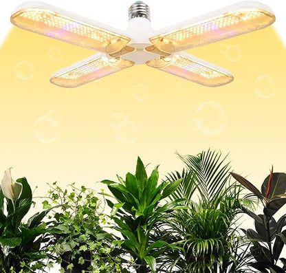 200W LED Grow Light Bulb - 552 LED Plant Light Bulb E26/E27 Sunlike Full Spectrum Plant Grow Lamp with IP54 Waterproof Foldable Four-Leaf Lamp Body for Hydroponics Garden Greenhouse Houseplants