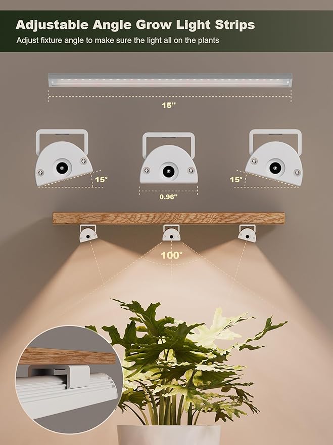 GLOWRIUM Smart Grow Lights for Indoor Plants with APP, 15" Full Spectrum Grow Light Strips, G6 Plant Light Strip with auto Timer, 3 Angle dimming Levels for Plant Shelf, 6-Pack (White, 48W)