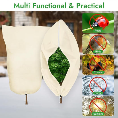 2 Pack Plant Covers Freeze Protection, 47" X 71" Large Frost Cloth Plant Freeze Protection, Frost Blankets for Winter Outdoor Plants Tree Shrub Rose Bush, with Drawstring
