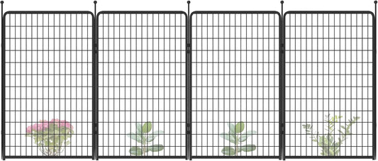 FXW Garden Fence Outdoor for The Yard – 50in(H) x 10.4ft(L) Heavy Duty Metal Animal Barrier for Dog and Rabbit, Decorative Dog Fence, 4 Panels, Black