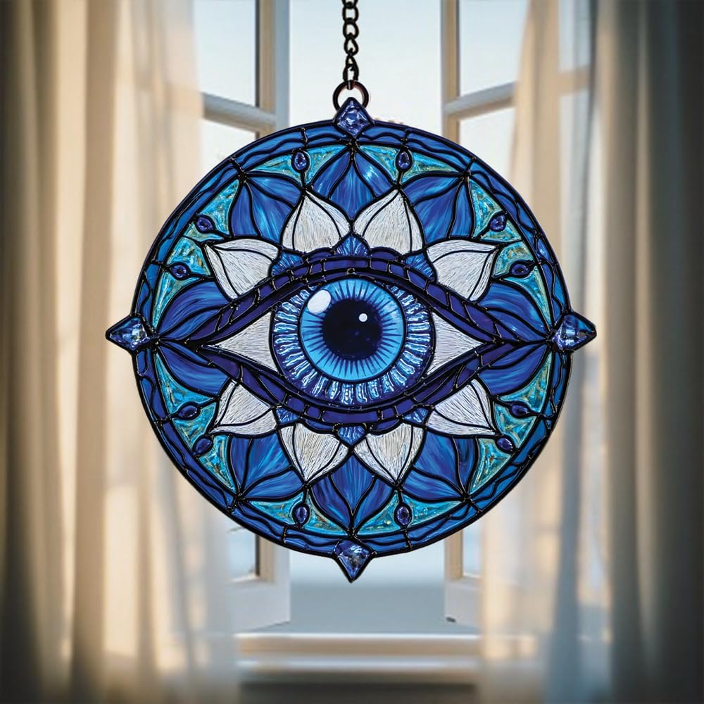Mandala Evil Eye Acrylic Suncatcher Stained Glass Effect Boho Window Car Hanging Christmas Ornament Indoor Outdoor Decor Garden Hippie Sun Catcher for Yoga Lover for Women Mom Grandma