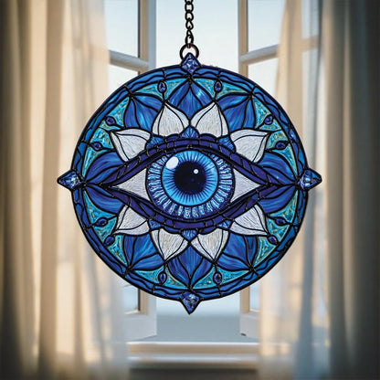 Mandala Evil Eye Acrylic Suncatcher Stained Glass Effect Boho Window Car Hanging Christmas Ornament Indoor Outdoor Decor Garden Hippie Sun Catcher for Yoga Lover for Women Mom Grandma