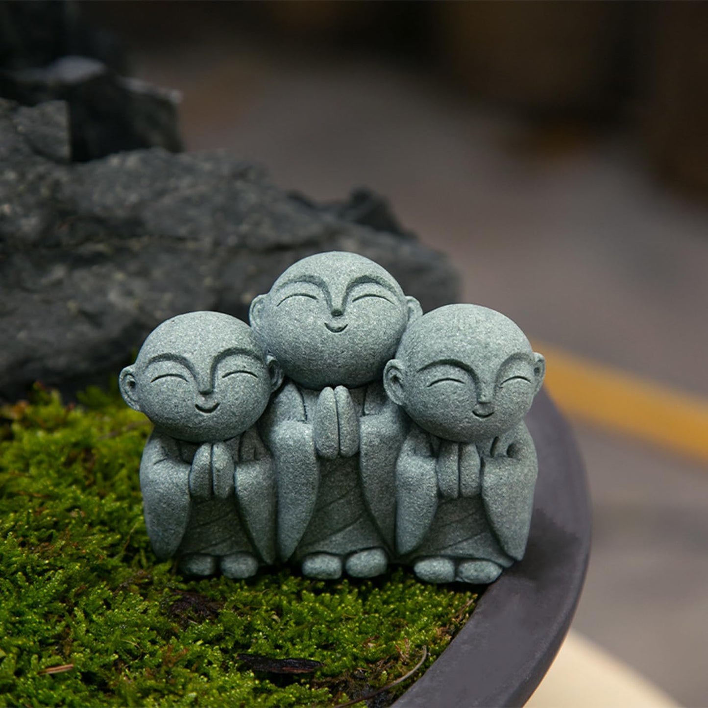OwMell 3 Japanese Jizo Statue Stone Japanese Buddha Jizo Monk Statue Figurine Memorial Statue Aquarium Decoration Garden Outdoor Ornament 3" - Smiling