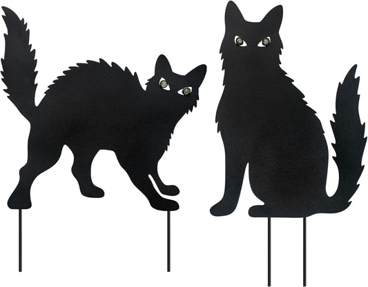 WAIU Halloween Metal Cat Yard Stakes Glow in The Dark Black Cat Silhouette Outdoor Decor for Garden