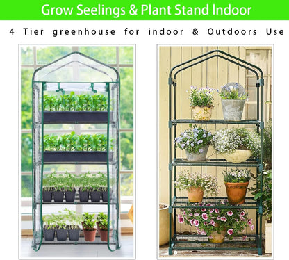 4-Tier Mini Greenhouse, Green House for Flower Indoor Outdoor, Portable Plant Outdoor Cage with Heavy Duty PVC Clear Cover & Steel Frame,Greenhouse for Seed Starting, Mushroom,Vegetables