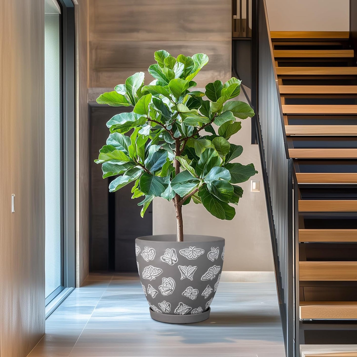 Pots for Plants 10 Inch - Ceramic Planter Indoor Plant Pots for Plants Large Flower Pot with Drainage Hole and Saucer for Outdoor Plants Home Garden Gray