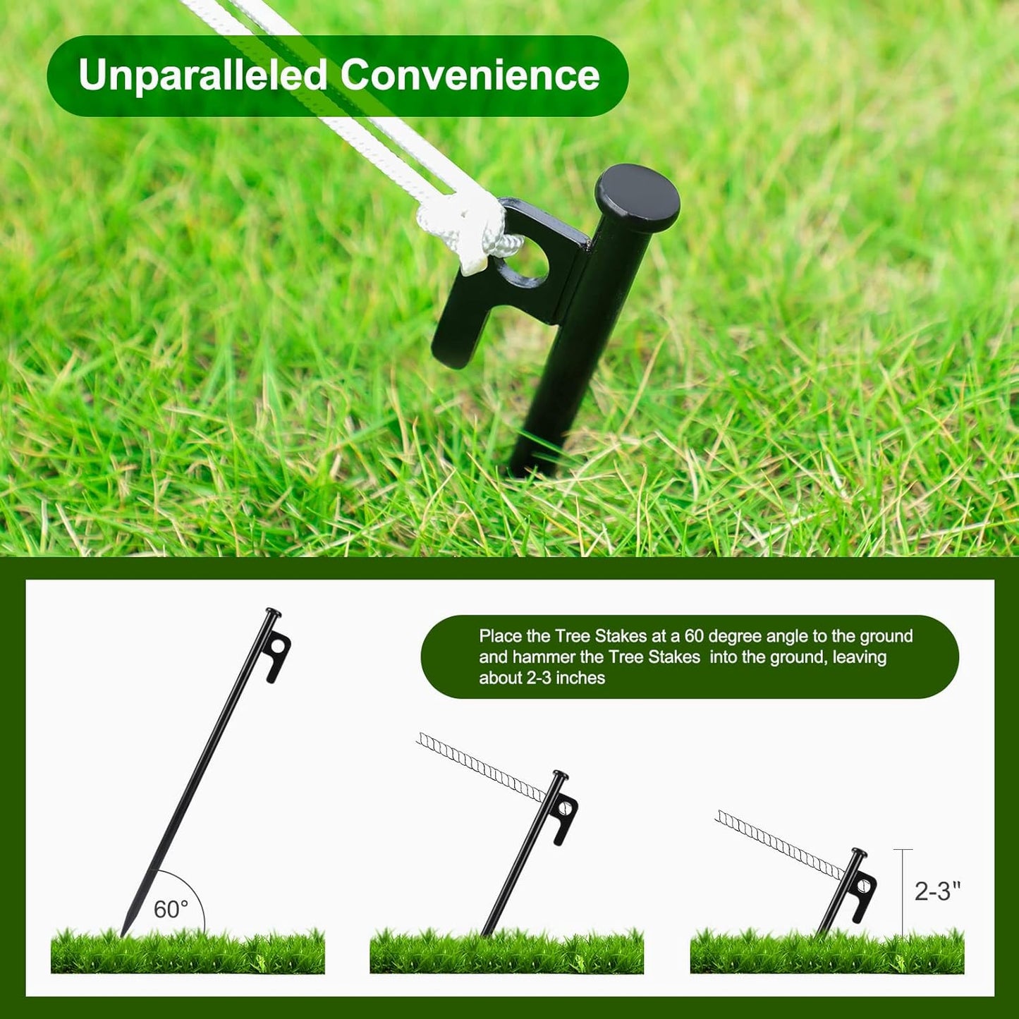 Tree Stake Kits, Heavy Duty Tree Stakes and Supports Kits for Young Trees Against Bad Weather, 3 Pcs Tree Stake, 3 Pcs Tree Straps, 32.8 FT Rope