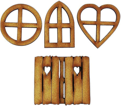 6Pcs Wooden Fairy Garden Door, Blank Door House and Windows Ornaments Tree Statues for Trunk Yard Decoration Sculptures Miniature Buildings Structures