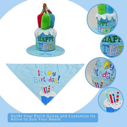 Porch Goose Statue Wear Clothing Outfit-20"High Large Garden Goose Decor Wear Birthday Clothes, Big Resin Duck Sculpture, Yard Goose with Birthday Costume Decorations for Girl/Boy Indoor&Outdoor Party