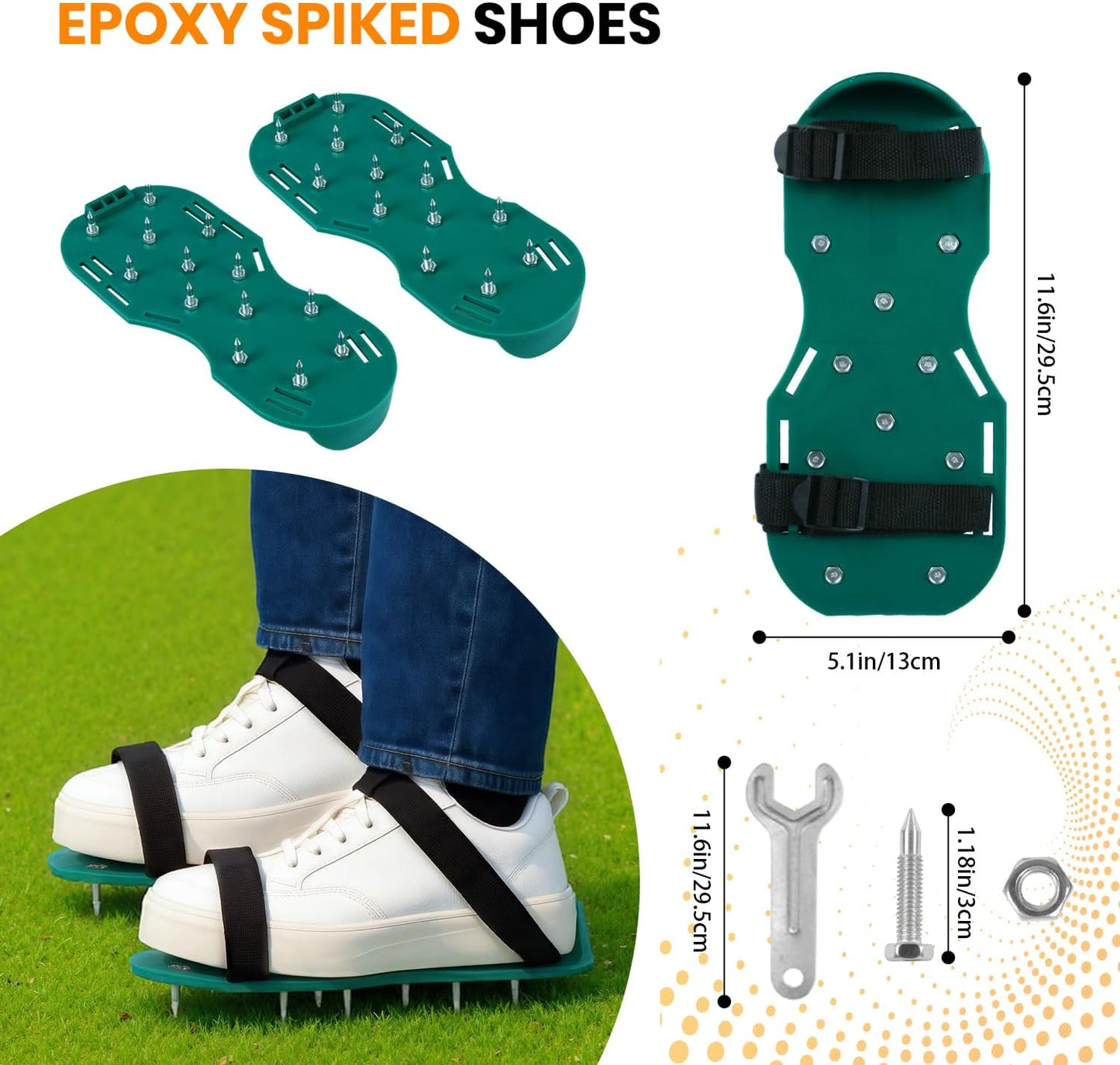 Complete Self Leveling Cement Tool Kit, Professional Epoxy Floor Kit Tools with Spiked Roller with Splash Guard, Spike Shoes, Paint Roller, Trowel, Scraper & Extension Pole