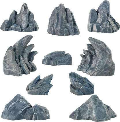 Warmtree 10 Pcs Simulation Rockery Diorama Rocks Stone for Diorama Supplies Miniature Terrain Fairy Garden Zen Garden Accessories Terrarium Decor Tank Aquarium Decoration (Grey)