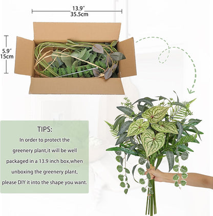 DILATATA Artificial Greenery Stems Box Set, 5 Kinds Mixed Eucalyptus Leaves Trailing Vine Plant Monstera Leaf Faux Plants for DIY Bouquets Wedding Floral Arrangements Table Centerpieces Vase Decor