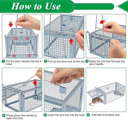 2 Packs Humane Rat Trap Outdoor, Wanqueen Humane Mouse Traps Indoor for Home, Small Rodent Chipmunk Trap and Other Live Animal Cage Catch and Release