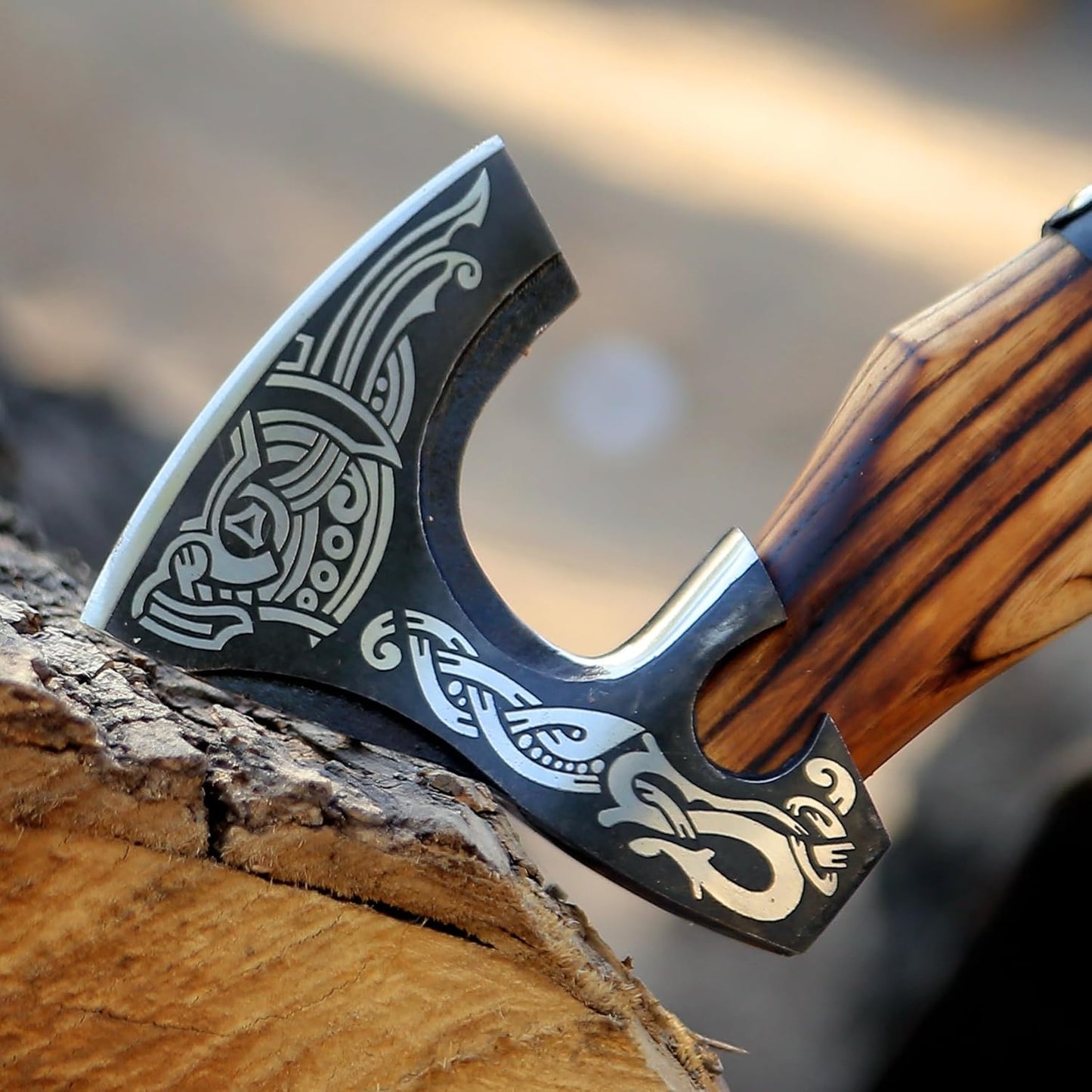 SHINY CRAFTS® Handcrafted Decorative Viking Axe with Leather-Wrapped Handle & Sheath – Engraved Blade – Ceremonial Collectible Gift for Men, Warriors, History Buffs, Cosplay & Display (VBA-03)