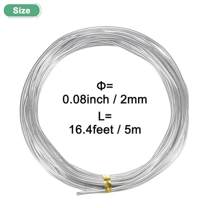 2mm Bonsai Training Wire, 16.4 Feet Total Anodized Aluminum Bonsai Wires for Bonsai Tree Shaping/Branches Fixing/Trunk Holding/DIY Crafting [Silver]