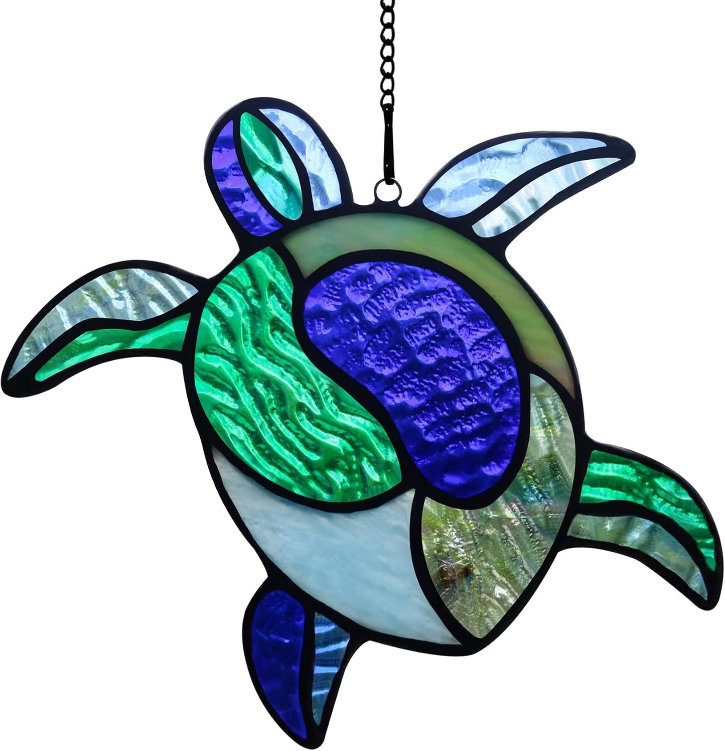 Sea Turtle Decor Stained Glass Window Hanging,Navy Turtle Suncatcher for Garden,Bathroom,Backyard and Living Room,Ocean Theme Party,Housewarming Party Decorations for Turtle Lovers …
