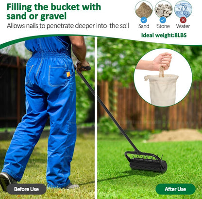 SMONTER Manual Lawn Aerator, 17” Heavy Duty Rolling Aerator Lawn Tool for Yard Garden, Aeration Tool with Spike Soil Penetrator
