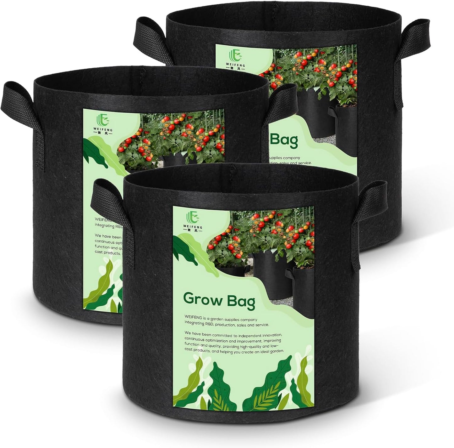 WEIFENG 15 Gallon Grow Bags Garden Bags 3-Pack Planting Pots with Handles