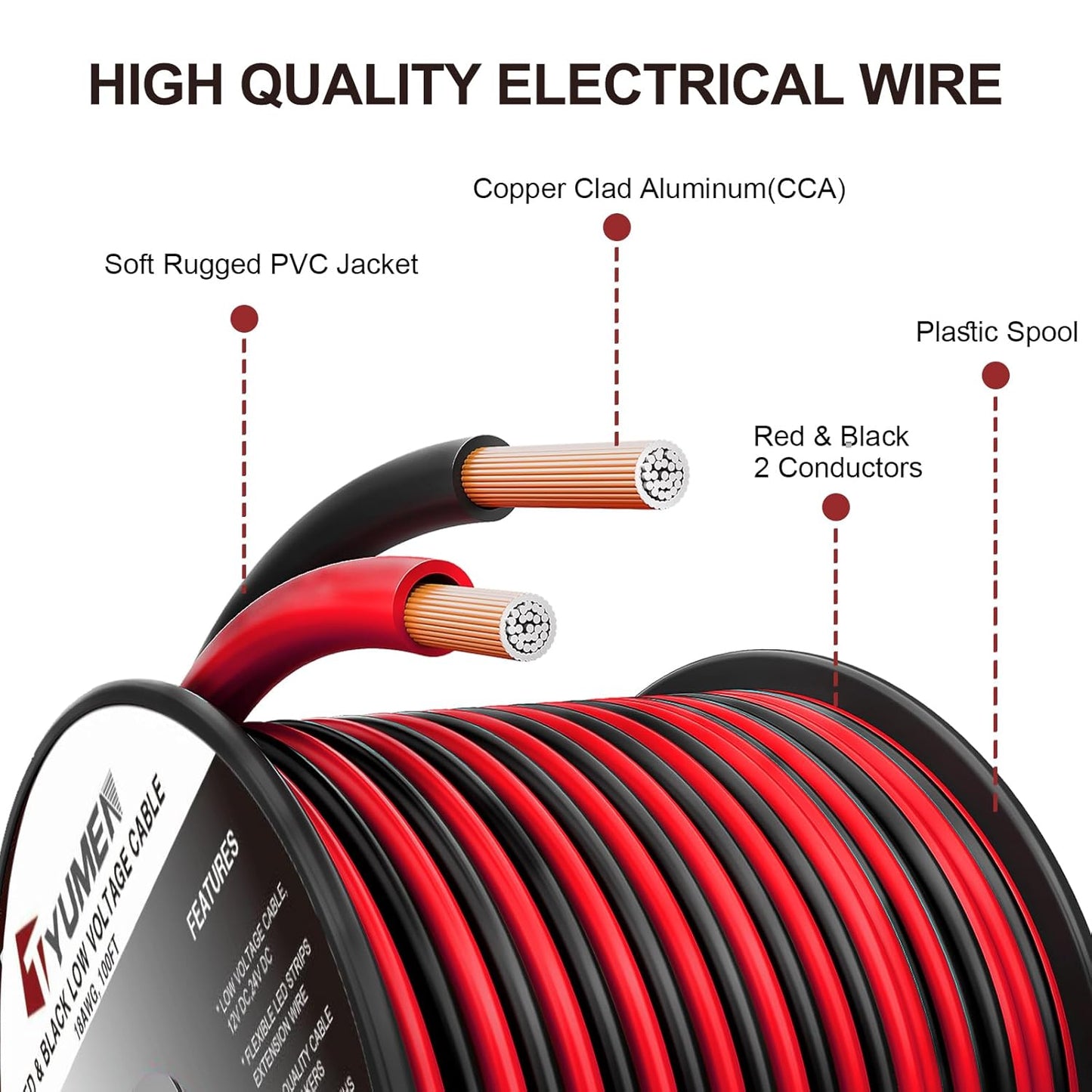 12 Gauge Wire 50FT, 12 AWG Red Black Hookup Electrical Wire LED Strips Extension Cord 12V/24V DC Cable, 12AWG 2 Conductors Flexible Wire for in-Home, Autos, Schools use