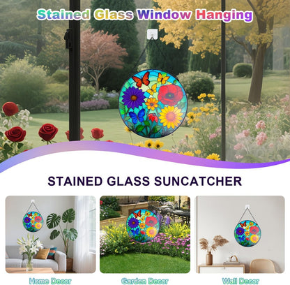 Wildflowers Stained Glass Window Hanging - Wildflowers Suncatcher for Indoor Window, Floral Stained Glass Decor for Garden, Home, Outdoor, Sun Catchers Birthday Gift for Women,Lovers and Mom 12 Inch