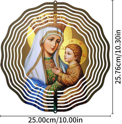 Crown Virgin Mary Wind Spinner, Metal Wind Spinners Outdoor Indoor, Religious Jesus Christ Garden Decor for Outside, Stainless Wind Spinners for Yard and Garden 10 inch 3D (25.76X25 CM)