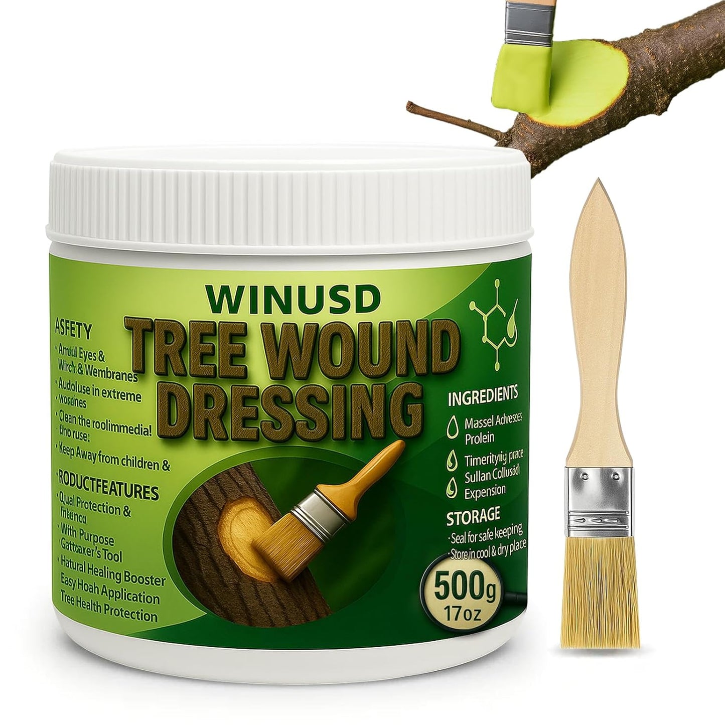 Tree Wound Sealer, 500g Tree Wound Dressing Grafting Wax with Brush, Rapid Protective Film Forming Pruning Sealant for Bonsai, Fruit Trees, Plant Repair, Grafting Paste Tree Paint Protection(17oz)