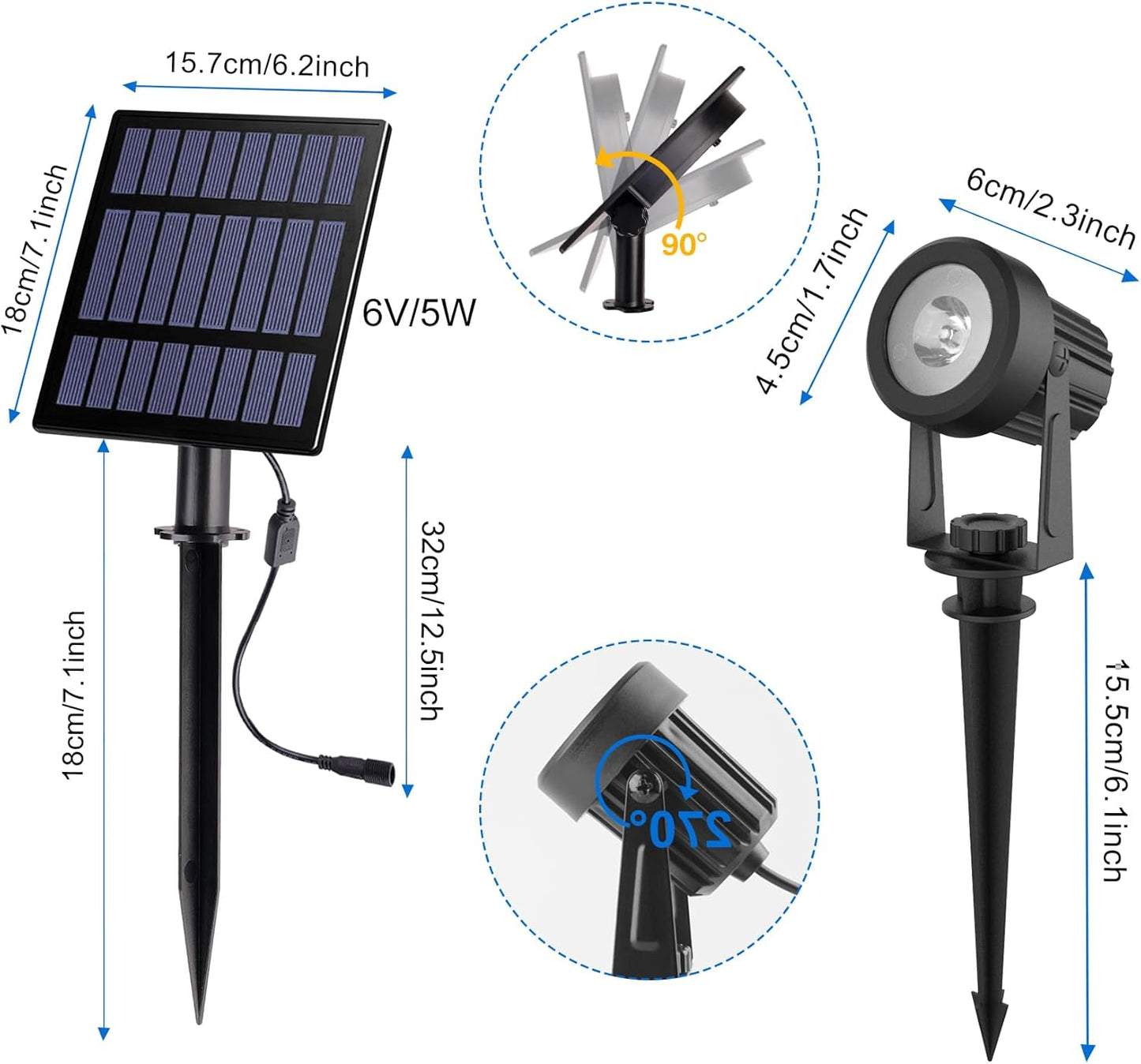 Solar Spot Lights Outdoor, Landscape Spotlights IP65 Waterproof 9.8ft Cable, Dusk to Dawn Solar Uplights for Tree Garden Yard Driveway Porch Walkway Pool (6-in-1, 3000K Warm White)