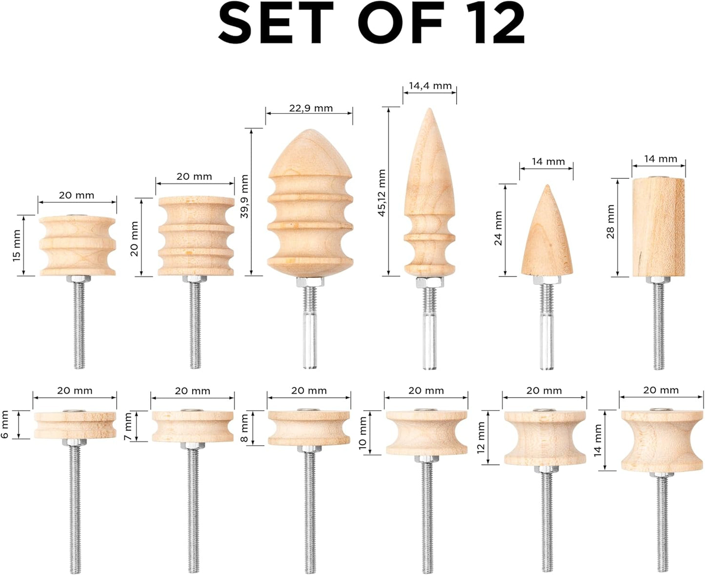 Shkira Set of 12 Leather Edge Burnishing Bits for Rotary Tools - Leather Polishing Bits - Leather Working Tools - Perfect for Sanding, Polishing, Grinding Leather Edges & Burrs