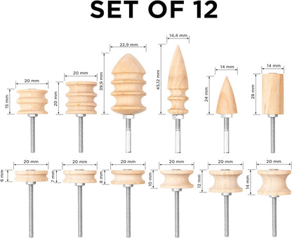 Shkira Set of 12 Leather Edge Burnishing Bits for Rotary Tools - Leather Polishing Bits - Leather Working Tools - Perfect for Sanding, Polishing, Grinding Leather Edges & Burrs